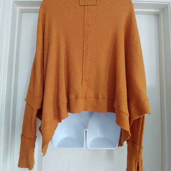 We The Free Rust Ribbed Mock Neck Oversize Crop Batwing Over L-Sleeve Shirt S - Picture 11 of 15